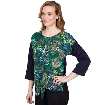 Womens Ruby Rd. Geo Floral Paisley Combo Tie Front Knit Tee - Boscov's