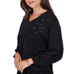 Petite Ruby Rd. Mysterious Romance Lace Trim V-Neck Blouse