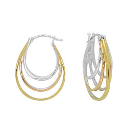 Tricolor 3 Row Oval Hoop Earrings