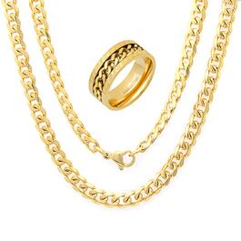Steeltime Yellow Chain Necklace w/Cuban Link Spinner Ring Set