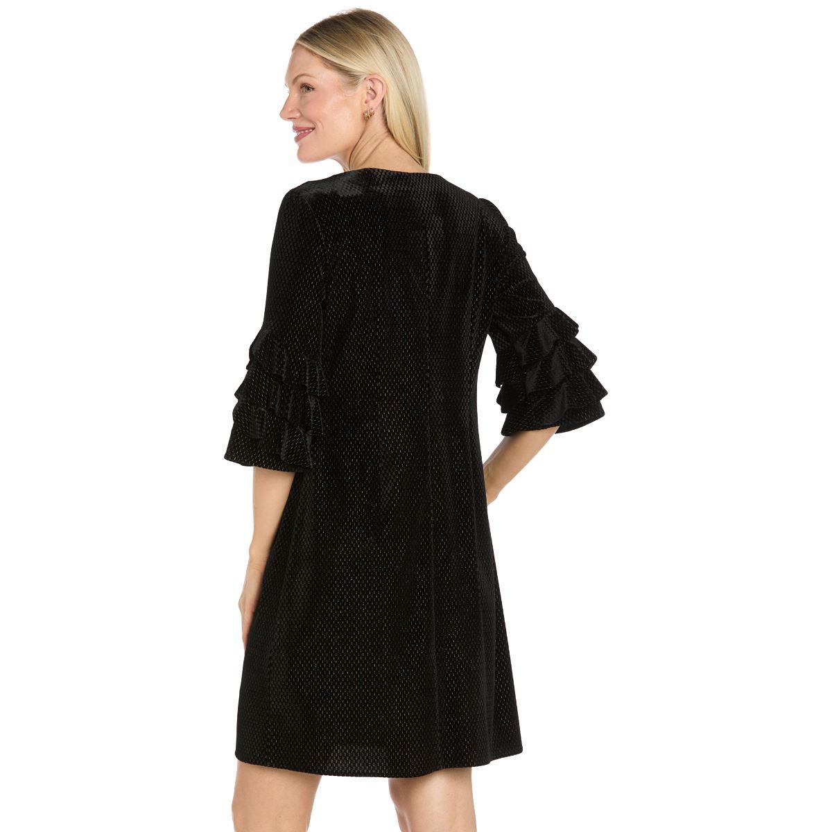 Womens R&M Richards 3/4 Ruffle Sleeve Velvet Shift Dress