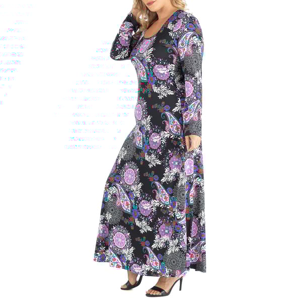 Plus Size 24/7 Comfort Apparel Paisley Long Sleeve Maxi Dress