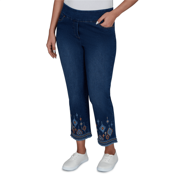 Womens Alfred Dunner Tuscany Pull On Aztec Embroidered Jeans