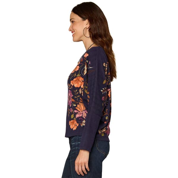 Womens Democracy Long Sleeve Boat Neck Floral Sweater