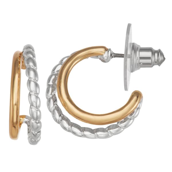 Napier Two Tone 15mm Bead C Hoop Earrings - image 