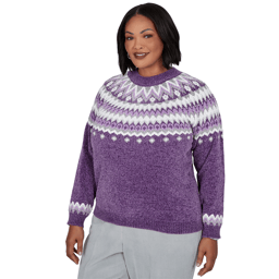 Plus Size Alfred Dunner Vail Amethyst Fair Isle Chenille Sweater