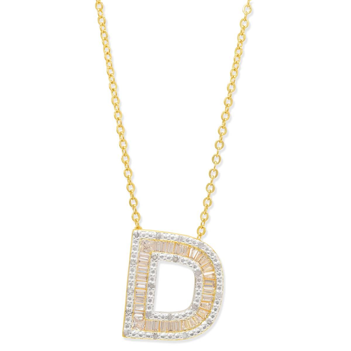 Gianni Argento Gold Plated Diamond Baguette Initial D Necklace