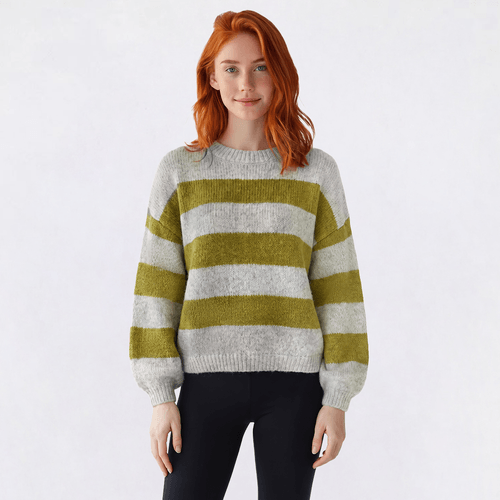 Juniors Pink Rose Stripe Oversized Pullover Sweater