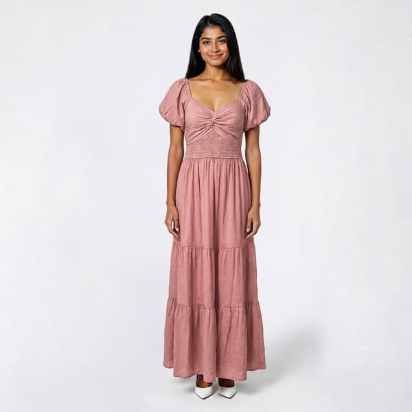Juniors Trixxi Puff Sleeve Twist Front Smocked Midi Dress - image 