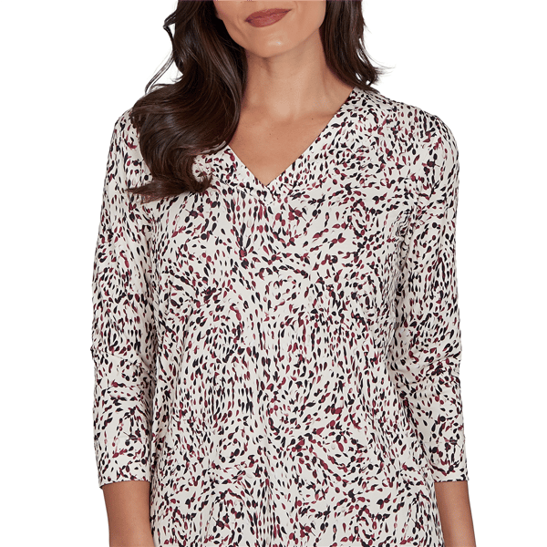 Womens Emaline Key Items 3/4 Sleeve V Neck Abstract Blouse