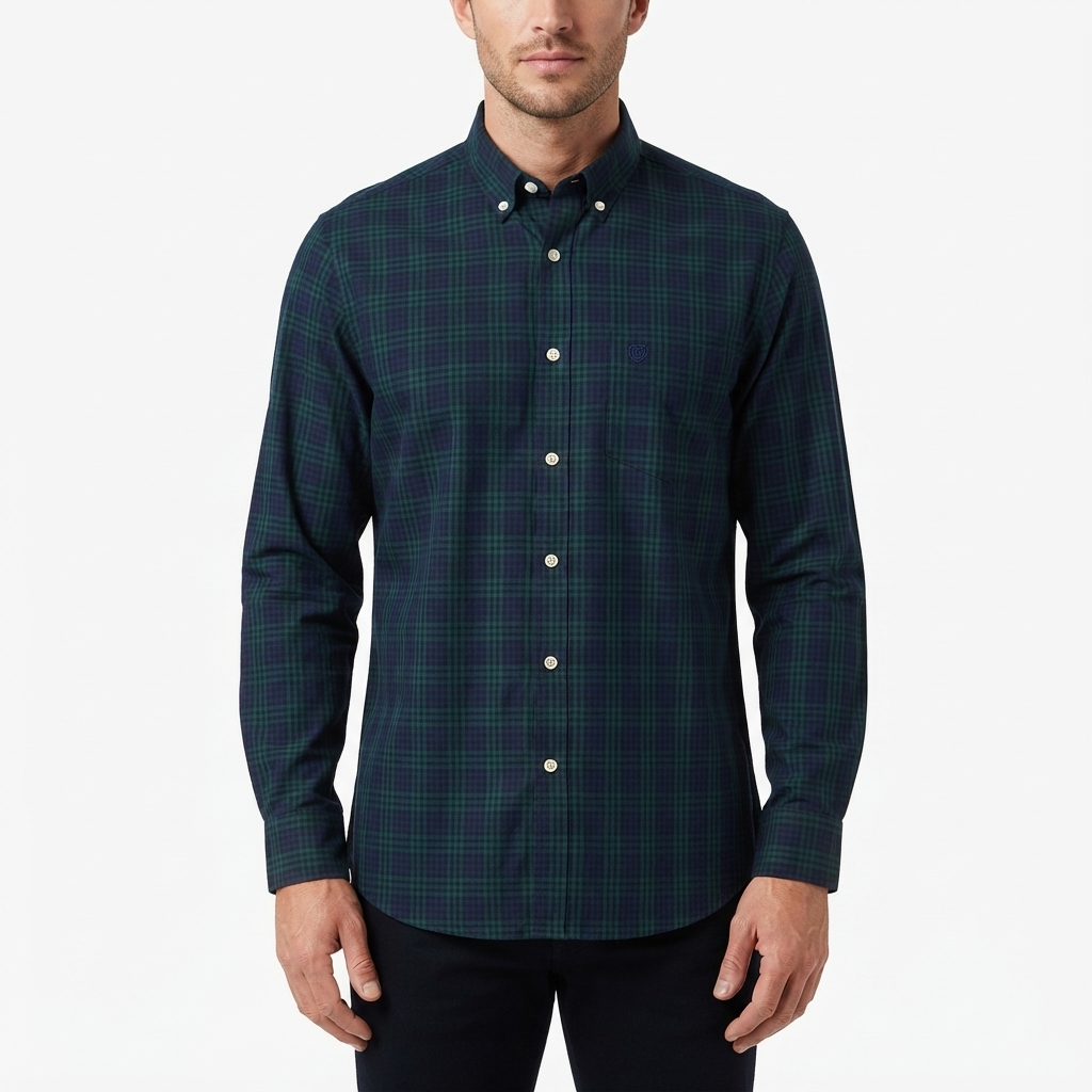 Mens Chaps Long Sleeve Stretch Plaid Button Down - Balsam