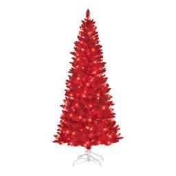 Puleo International 6.5ft. Pre-lit Flocked Fashion Red Tree