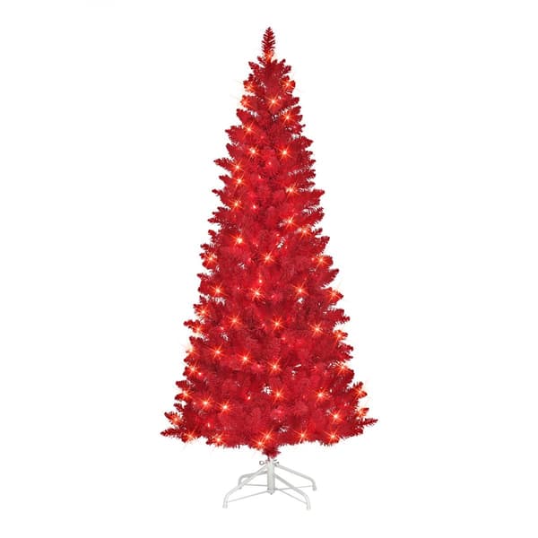 Puleo International 6.5ft. Pre-lit Flocked Fashion Red Tree