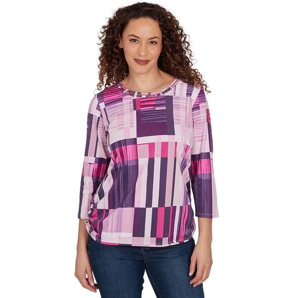 Petite Alfred Dunner Key Items 3/4 Sleeve Geo Bars Blouse