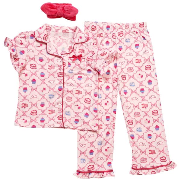 Girls (4-6x) Betsey Johnson 3pc. Cupcake/Bows Pajama Set - image 