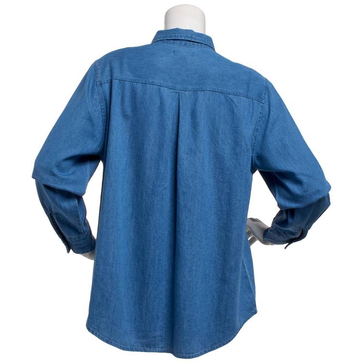 Petite Hasting & Smith Leaf Embroidery Denim Button Down