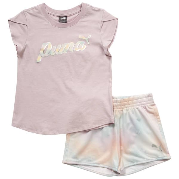 Girls &#40;7-16&#41; Puma&#40;R&#41; Tulip Sleeve Ombre Logo Tee & Dot Shorts - image 