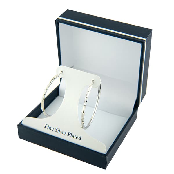 Fine Silver Plated 40mm Diamond Cut Hoop Earrings