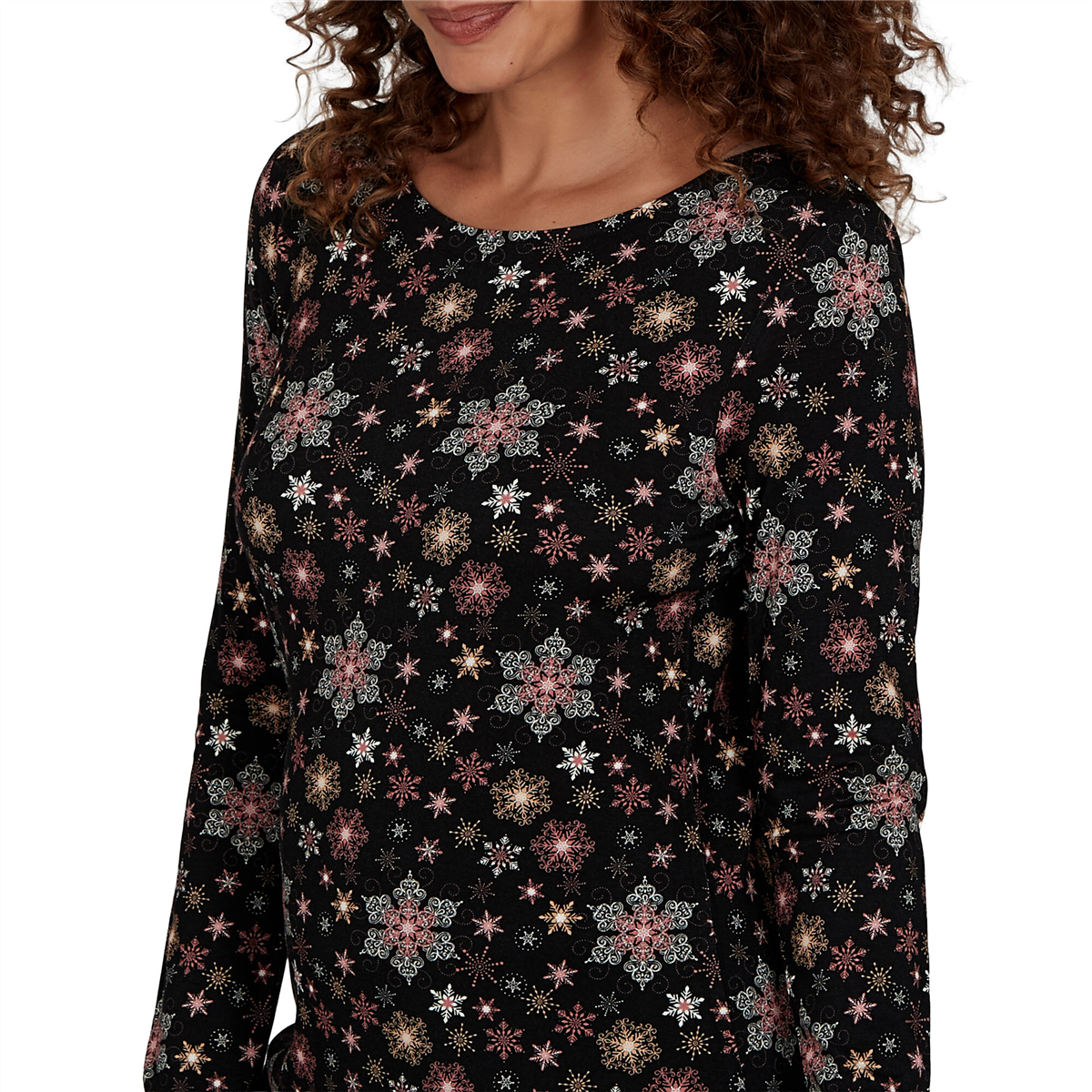 Womens Emaline Holiday Festivities Long Sleeve Snowflake Tee
