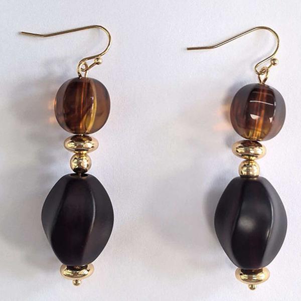 Ashley Cooper(tm) Gold-Tone Brown & Jet Bead Linear Earrings - image 