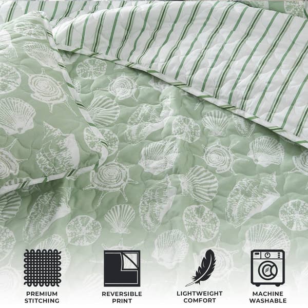 FreshFolds 3pc. Simple Seashell Coastal Microfiber Quilt Set