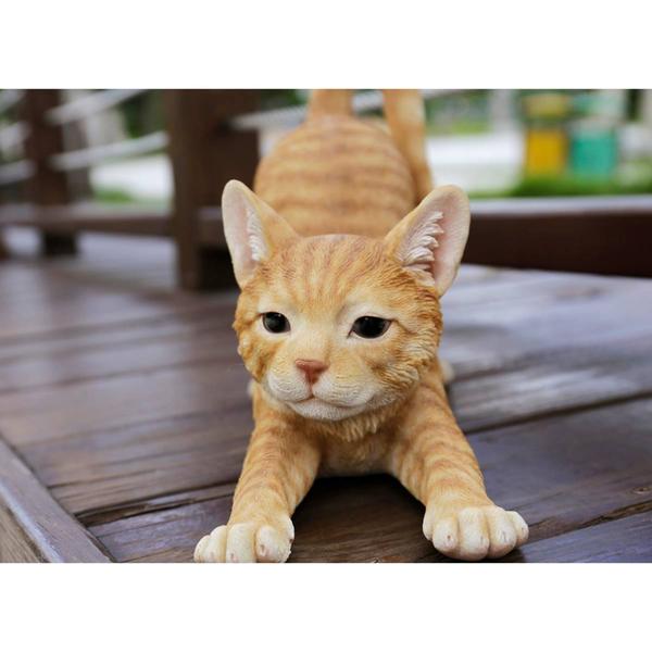 Hi-Line Gift Orange Tabby Cat Stretching Garden Statue