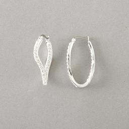 Silver Plated Brass Crystal Wave Hoop Earrings