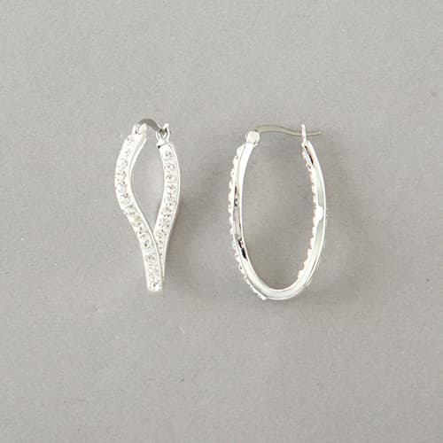 Silver Plated Brass Crystal Wave Hoop Earrings - image 
