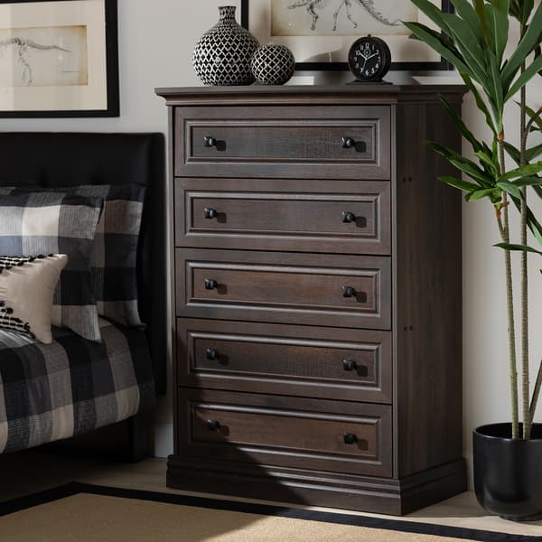 Baxton Studio Nolan 5 Drawer Wood Chest