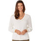 Womens Democracy 3/4 Pointelle Sleeve V-Neck Sweater w/Tipping - image 1