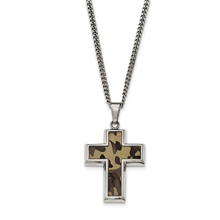 Mens Gentlemen's Classics(tm) Brown Camo Rubber Cross Necklace