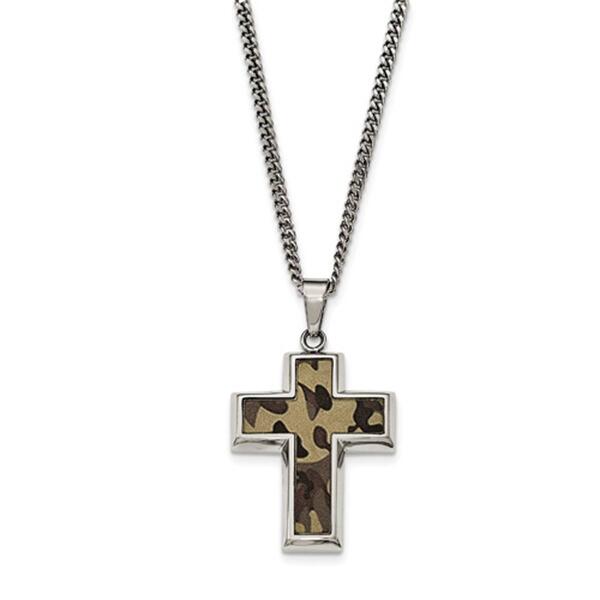 Mens Gentlemen's Classics&#40;tm&#41; Brown Camo Rubber Cross Necklace - image 