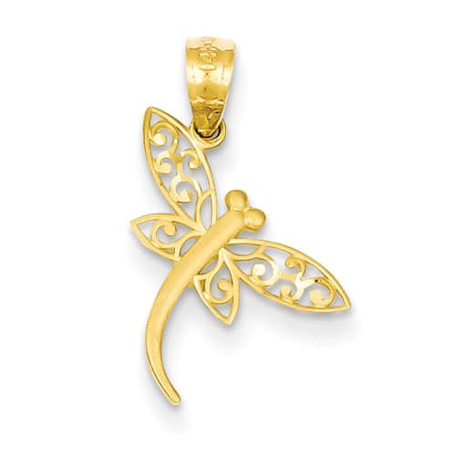 Gold Classics(tm) Satin Diamond Cut Dragonfly Pendant - image 