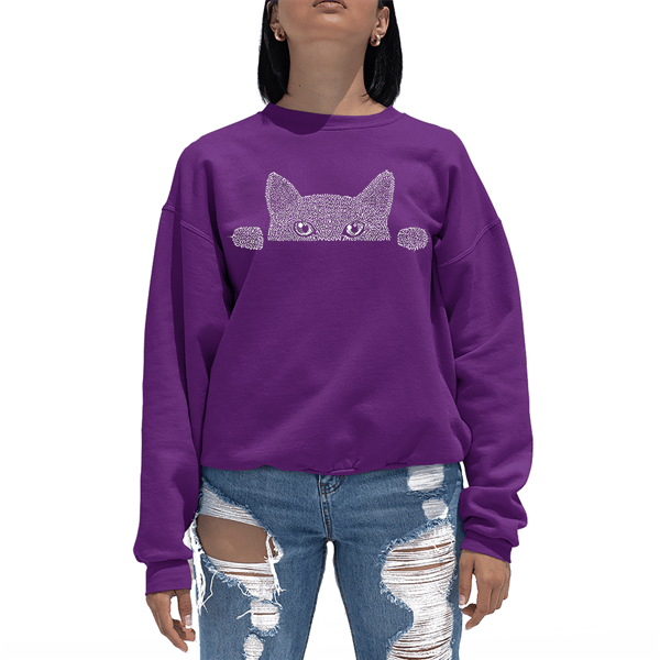 Plus Size LA Pop Art Peeking Cat Word Art Crewneck Sweatshirt - image 