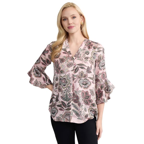 Womens Jones New York 3/4 Flutter Sleeve Floral Paisley Blouse - image 
