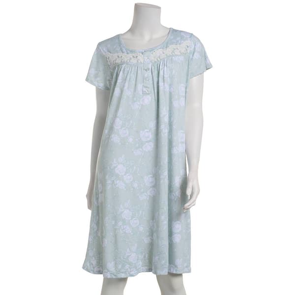 Womens Elizabeth & Nicole Short Sleeve Floral Lace Trim Nightgown