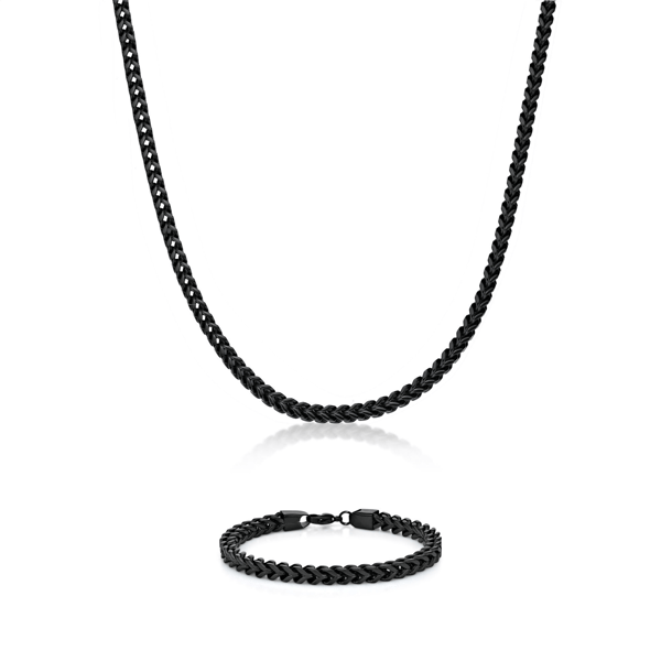 Mens Lynx Black Ion Plated Foxtail Chain Necklace & Bracelet Set - image 