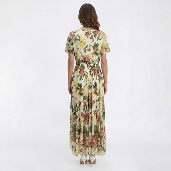 Womens Vivid Aura Short Sleeve Floral Mesh Midi Dress