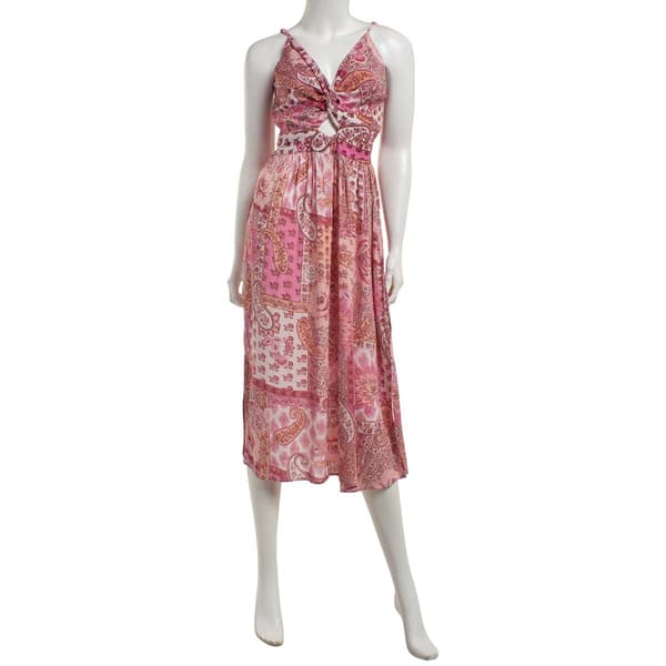 Juniors Angie Keyhole Neck Twist Front Slit Midi Slip Dress - image 