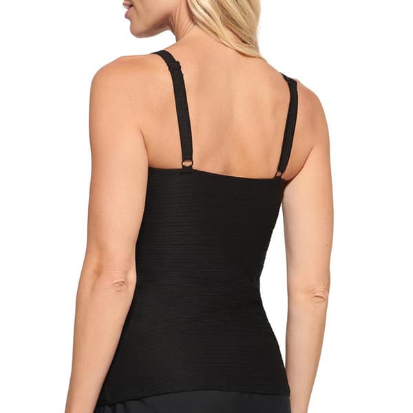 Womens Christina Blue Solid Ribbed D Cup Tankini Swim Top