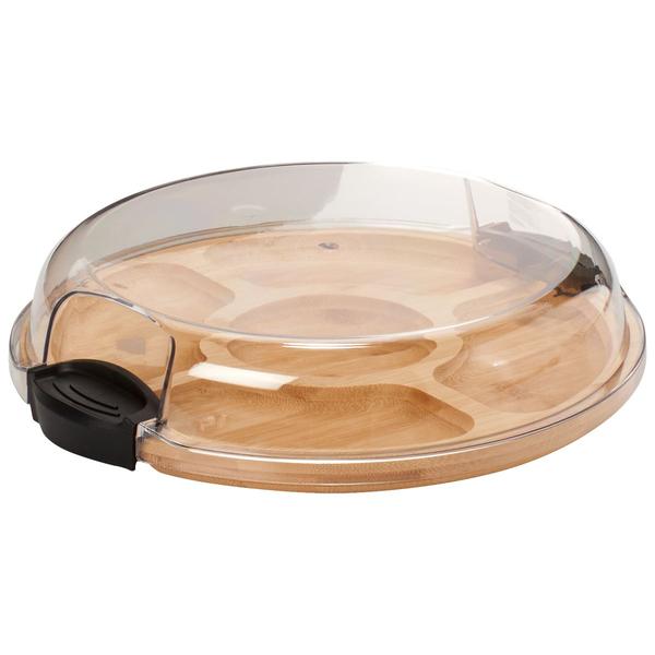 Gourmet Kitchen 5 Section Round Bamboo Serving Tray w/ Lid - image 