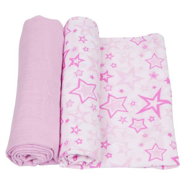 Baby Girl MiracleWare(R) 2-Pack Pink Stars Muslin Swaddling Blanket - image 