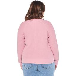Juniors Plus No Comment Long Sleeve Henley Waffle Stitch Sweater