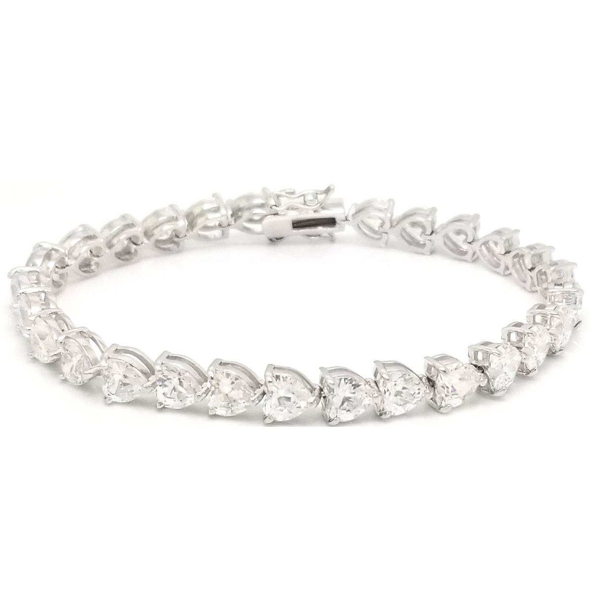 Silver Plated CZ Heart Link Bracelet