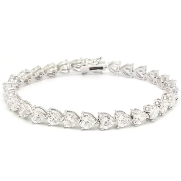 Silver Plated Cubic Zirconia Heart Link Bracelet