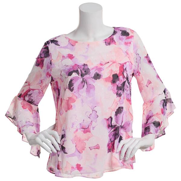 Womens Kasper 3/4 Ruffle Sleeve Floral Blouse - image 