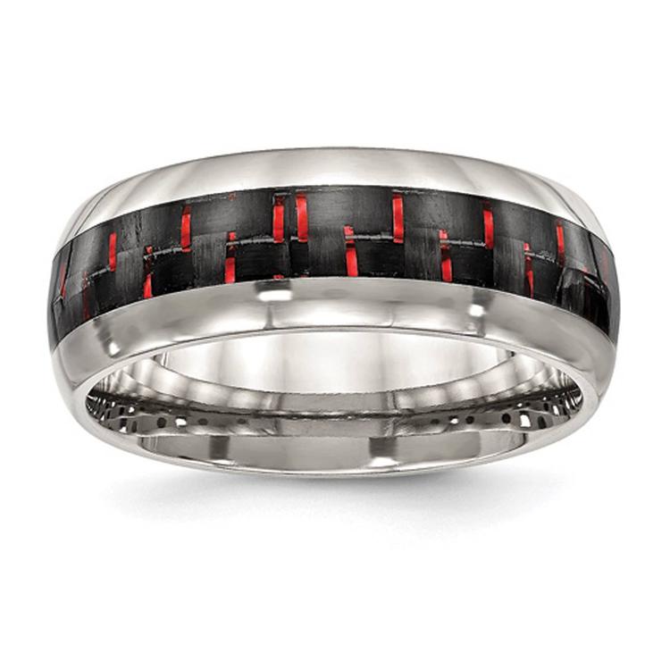 Mens Gentlemen's Classics(tm) Black & Red Carbon Fiber Inlay Band