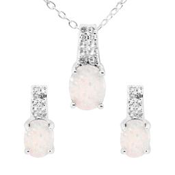 Marsala Lab Created White Sapphire & Opal Necklace & Earring Set
