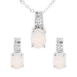 Marsala Lab Created White Sapphire & Opal Necklace & Earring Set