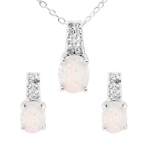 Marsala Lab Created White Sapphire & Opal Necklace & Earring Set - image 